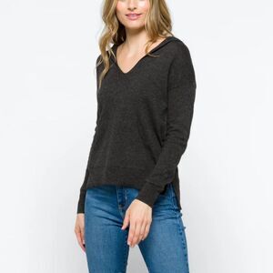 Lusso Chloe Cashmere Dark Gray Hooded Sweater Size Small